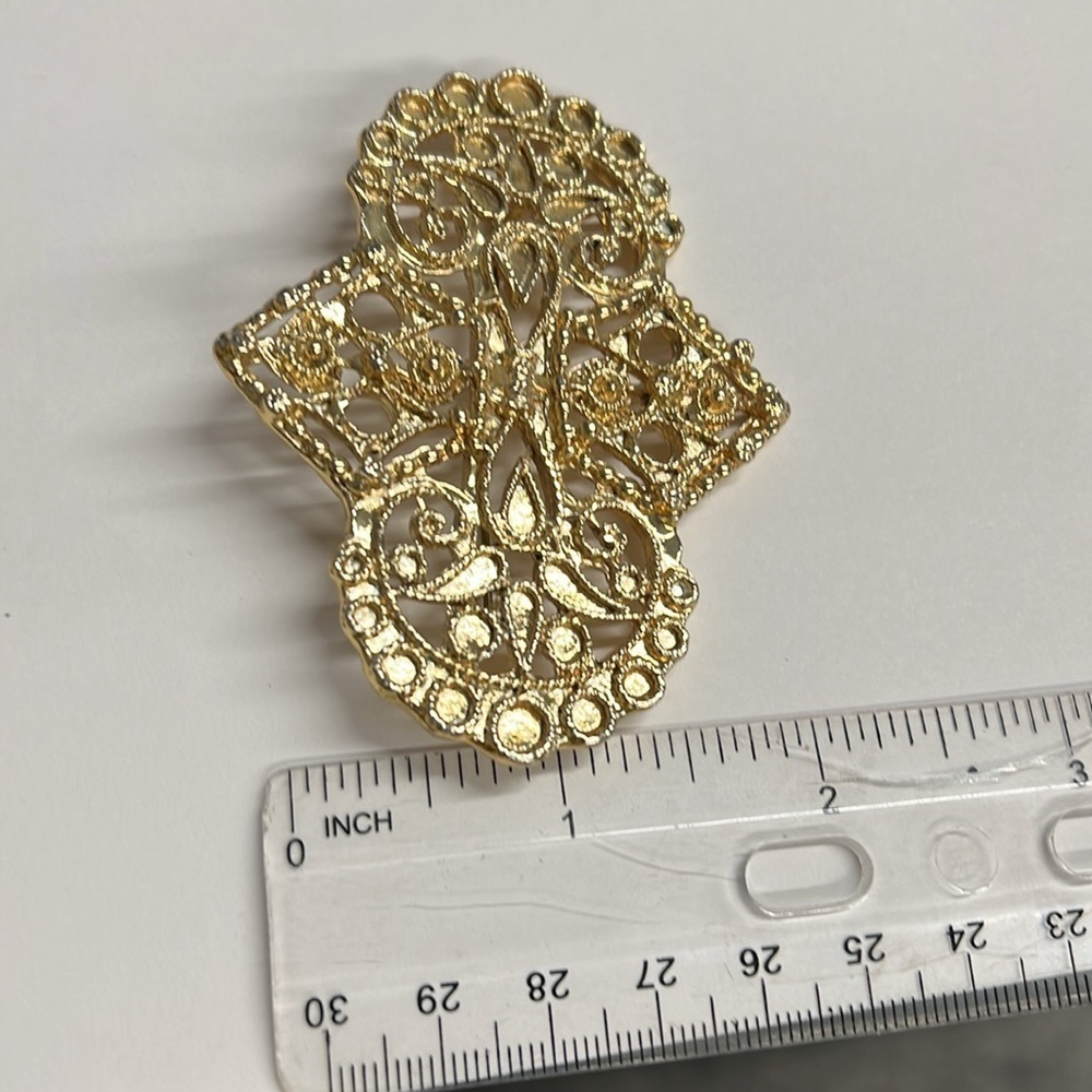 Vintage Filigree Goldtone Brooch Pin - Picture 4 of 5